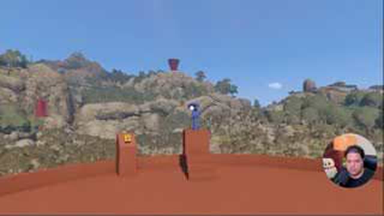 Blue telescope and remote yellow button at the BIG WALK red platform